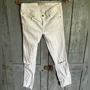 Free People White Distressed Crop Jeans